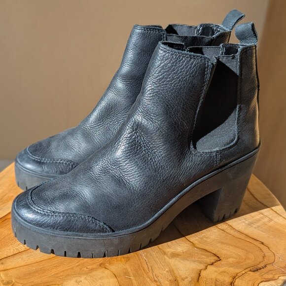 DKNY Black leather block heel Chelsea Boot size 8 - Picture 1 of 5